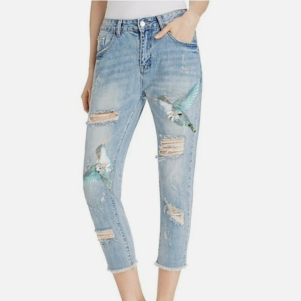 YOUNG FABULOUS & BROKE On The Road Jeans Elle Embellished Hummingbird Size Large